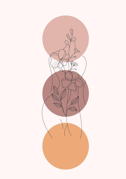 Trendy minimalistische botanische vectorillustratie met bloemen en bladeren en een vrouwelijke bodys ideaal voor kunstgalerie moderne muur kunst poster minimaal interieur