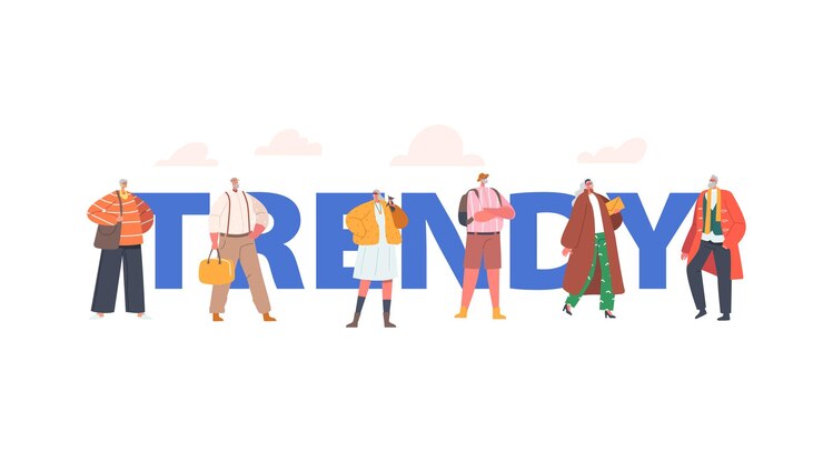 Vector trendy modern and elegant aged pensioners concept old male and female characters wear fashionable clothes