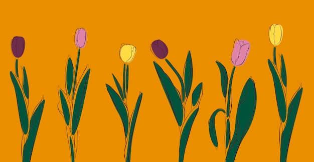 Vector trendy modern horizontal background with tulips horizontal background with tulips in eps 10 format minimalist vector design