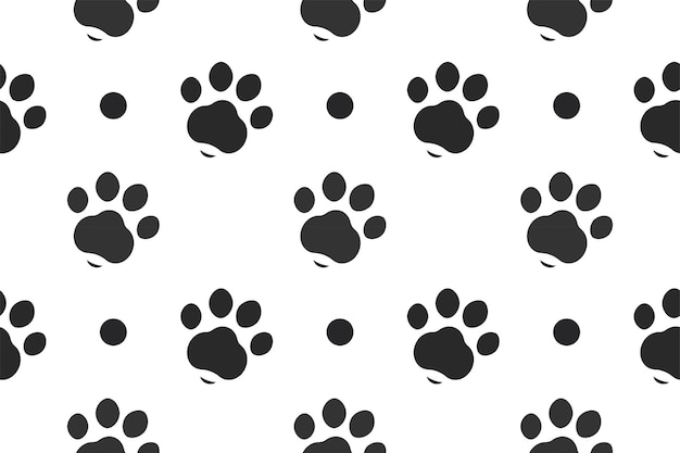 Trendy and modern vector black paw pattern seamless Cute cat dog paws background Paw print Dalmatain