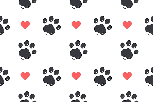 Trendy and modern vector red black paw pattern seamless. Cute cat dog paws background. Paw print