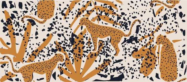 Vector trendy and modern wildlife pattern with leopards