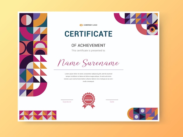 Modello di certificato di mosaico alla moda