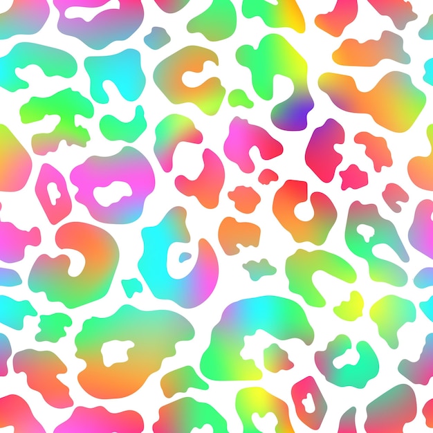 Vettore trendy neon leopard modello senza cuciture vector arcobaleno animale selvatico pelle di leone consistenza di ghepardo con macchie di gradiente disegnate a mano su sfondo bianco per l'imballaggio tessile di stampa di moda