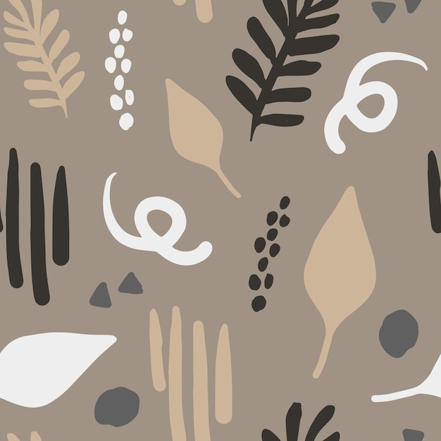 Vector trendy neutral botanical hand drawn seamless pattern