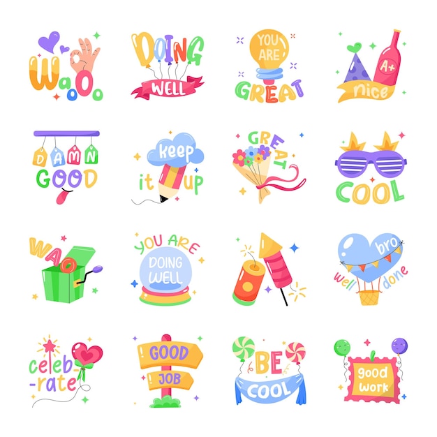 Vector trendy pakket alfabetten platte stickers