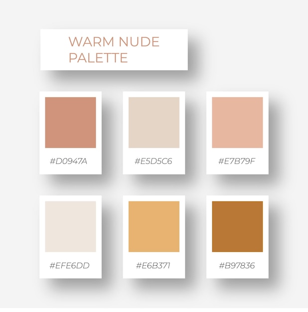 Vector trendy pallete of color. cozy nude color pallete. swatch pastel shade tone with hex code. hex codes