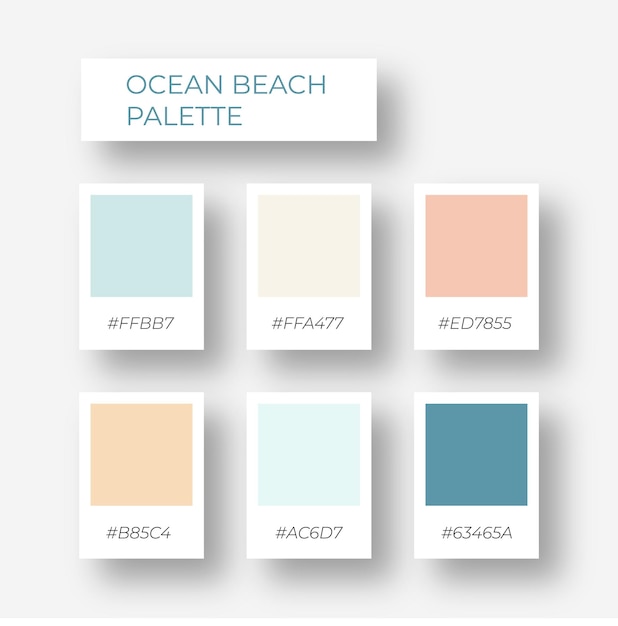 Vettore tavolozza di colori alla moda. tavolozza di colori nude accogliente. swatch tonalità pastello con codice esadecimale. colore del mare