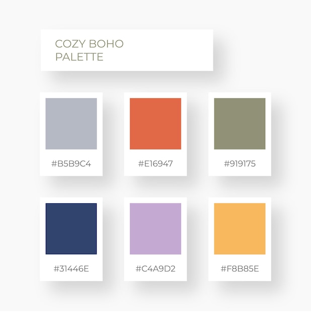 Trendy pallete of color Modern color pallete Swatch boho style shade tone with hex code