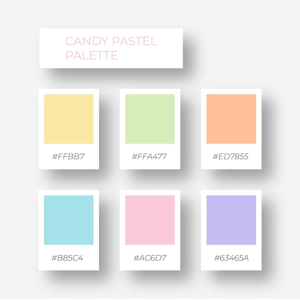 Vector trendy pallete of color. pastel color pallete. swatch candy shade tone with hex code. modern pastel