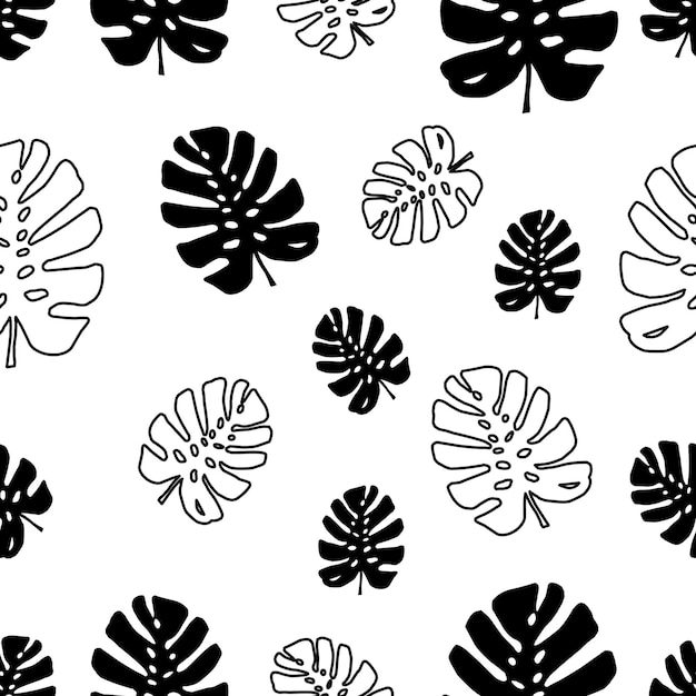 Trendy pattern with tropical leaves monstera silhouettes Vector botanical illustrations floral