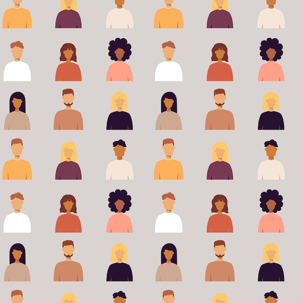 Trendy People Portrait Seamless Pattern