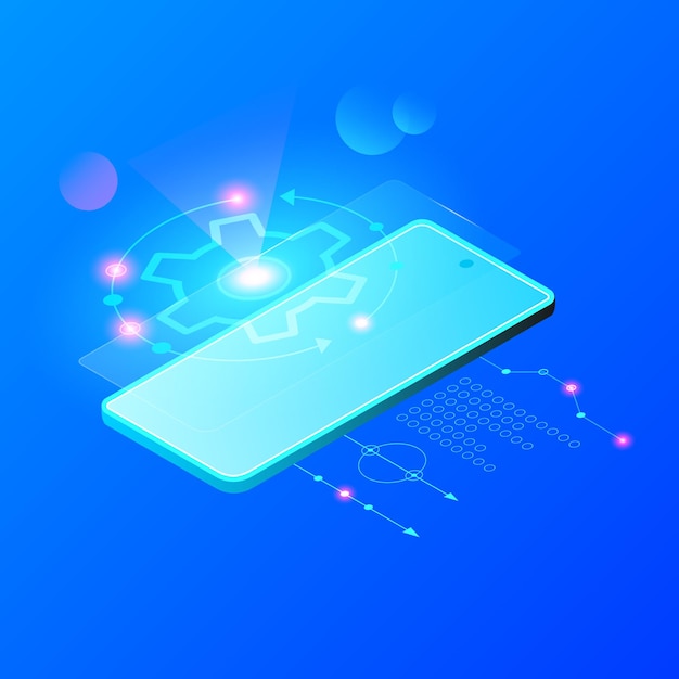Vector trendy phone with infographic elements in isometric techno style