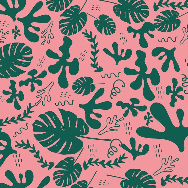 Trendy pink and green handdrawn background on pink background