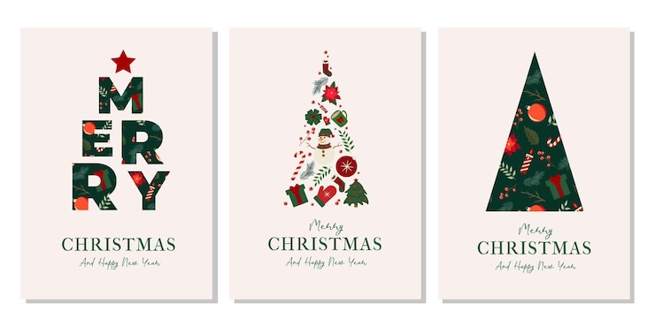 Vector trendy poster set xmas tree and greeting text lettering in modern style vector illustration modern