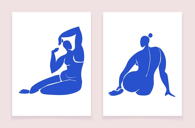 Trendy posters with blue female bodies inspired by matisse cut out female figures