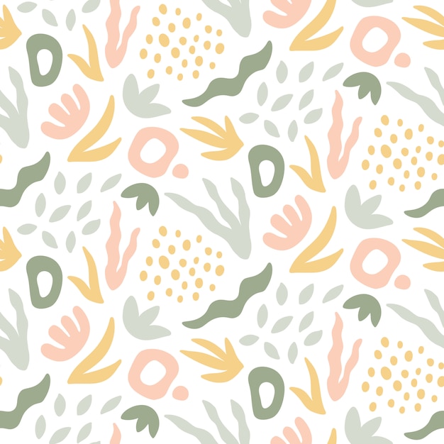 trendy print with water plants and shapes.