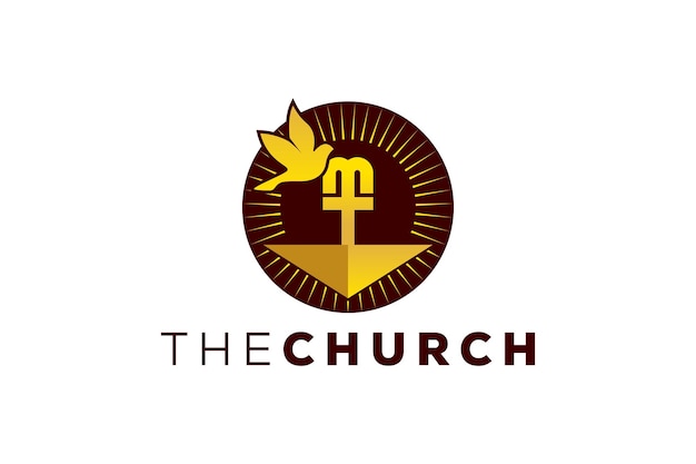 トレンディでプロフェッショナルな文字 M 教会署名キリスト教と平和のベクトルのロゴ