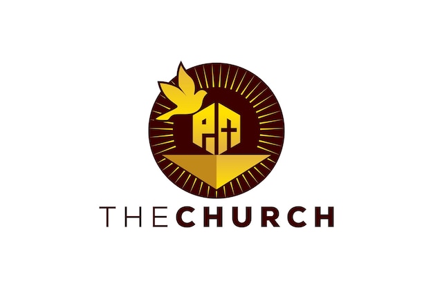 トレンディでプロフェッショナルな文字 P 教会署名キリスト教と平和のベクトルのロゴ