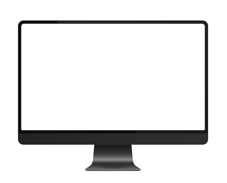 Vector trendy realistic thin frame monitor with blank white screen isolated.