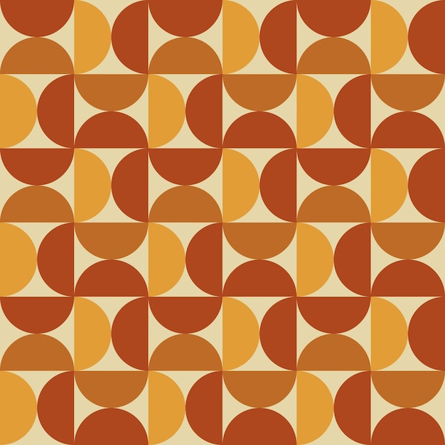 Trendy retro geometric seamless pattern with yellow red and orange semicircles on beige background