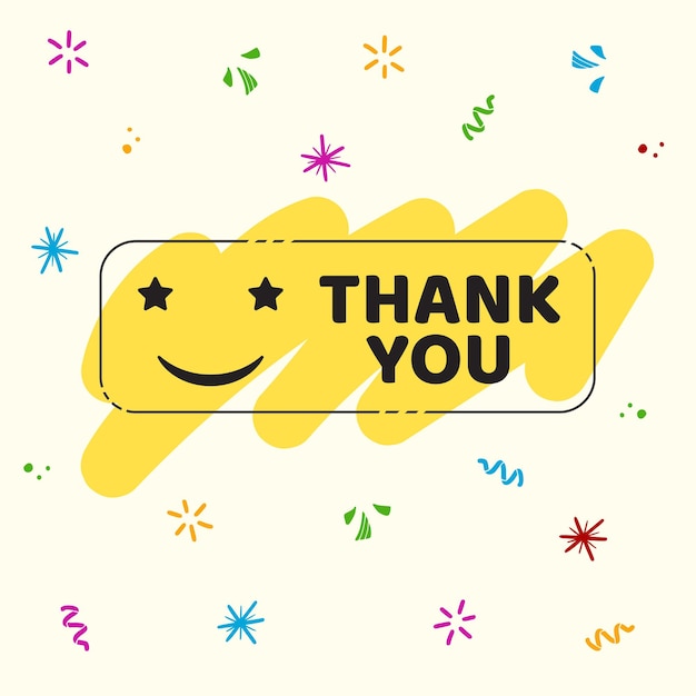 Trendy retro smile sticker with text thank you. hipster smile emoji sign. vector illustration on colorful background