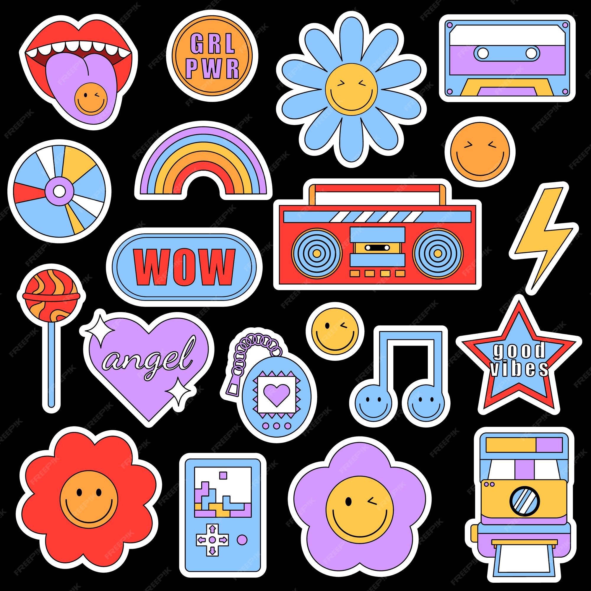 Vector Set Of Cute Templates With Patches And Stickers In 90s