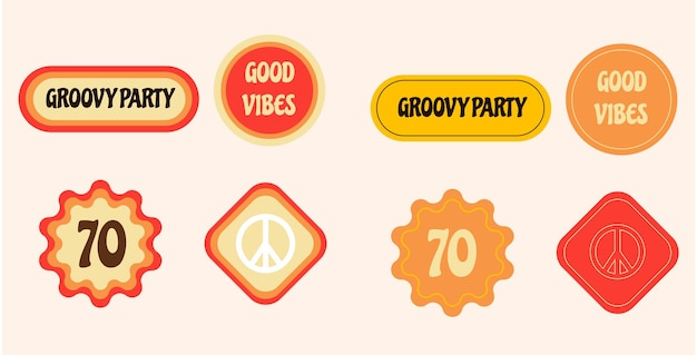 Trendy retro vector stickers70s vintage icons 1970 good vibes