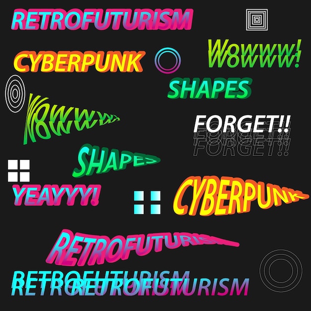 Trendy retrofuturistic holographic collection in vaporwave style in 80s-90s. Old wave cyberpunk conc