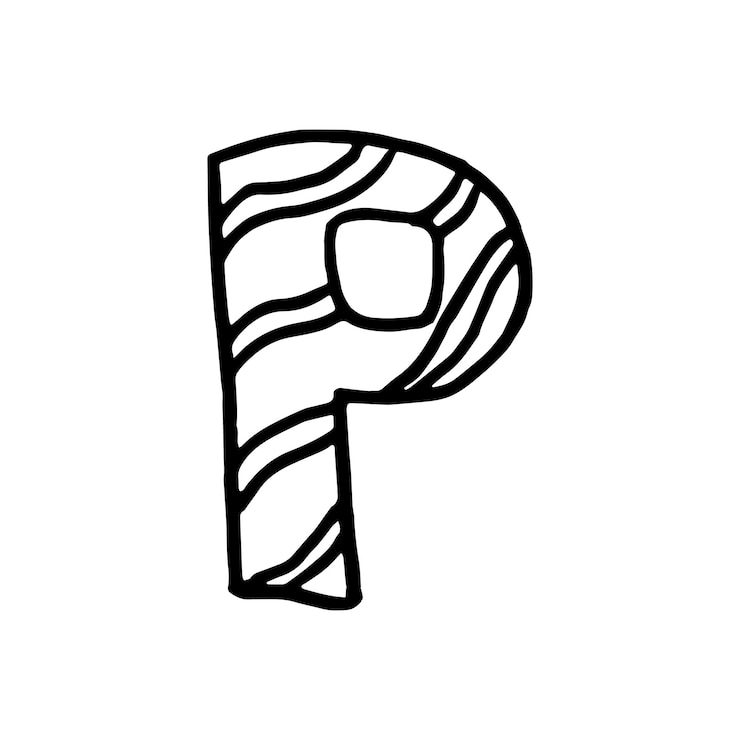 Vector trendy scandinavian alphabet letter character p in vector abc hand lettering