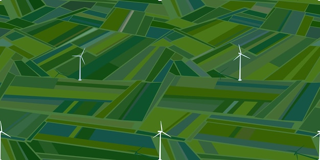 Trendy seamless flat abstract green field with wind turbines vector illustration background