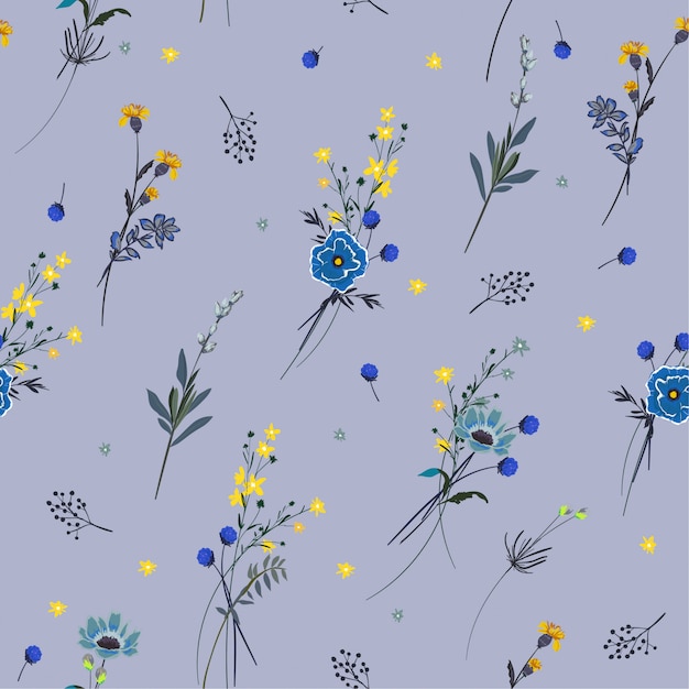 Vector trendy seamless pattern meadow flowers