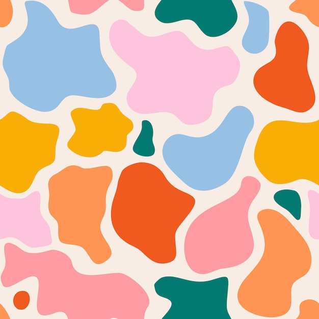 Trendy seamless pattern with abstract shapes, abstract organic shapes, contemporary collage style, pastel colors