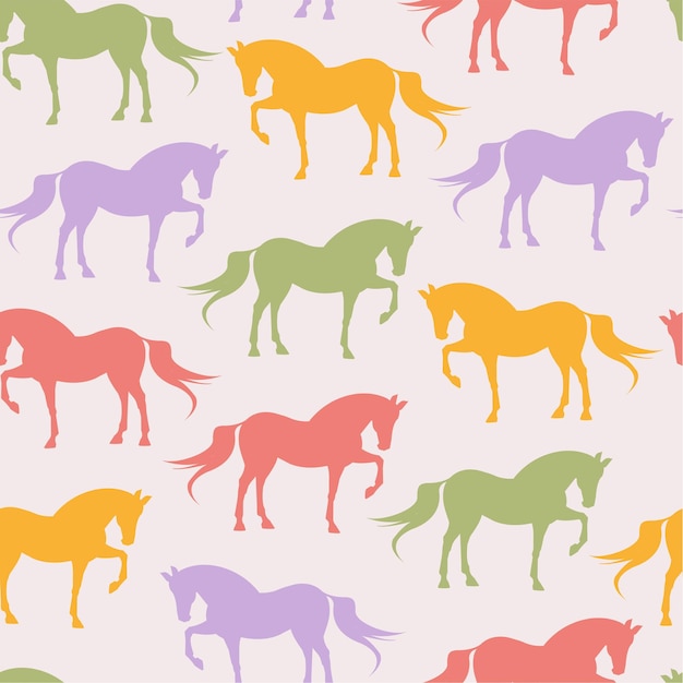 Trendy seamless pattern with colorful silhouettes of horses Modern illustration Beautiful design