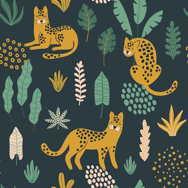 Trendy seamless pattern with leopards.