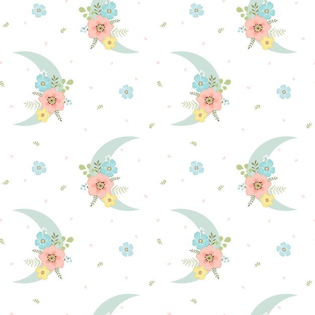 Trendy seamless pattern with moon flowers and leaves