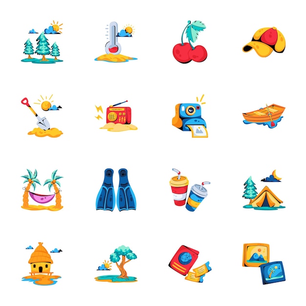 Trendy Set of Travelling Accessories Flat Icons