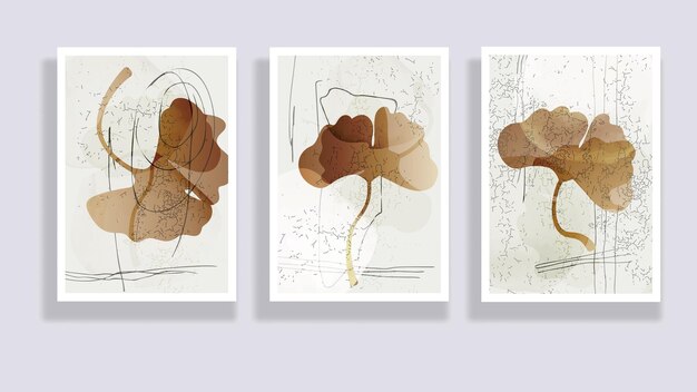 Trendy set van minimalistische abstracte bladeren en abstracte vormen Minimale botanische muurkunst