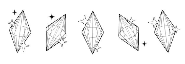 Set alla moda di elementi di futurismo retrò y2k diamanti 3d modelli wireframe progettazione grafica dimensionale