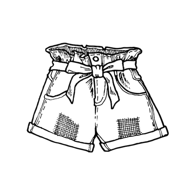 trendy shorts, black and white graphics in the style of a sketch on the theme of summer holidays