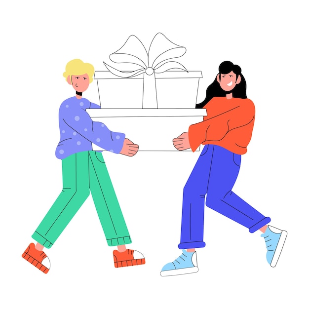 Trendy sketchy illustration of giving gift