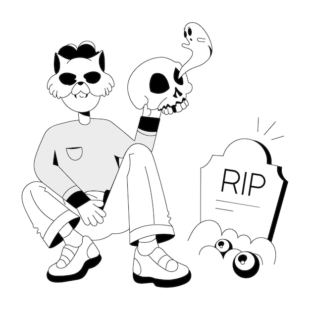 Trendy sketchy illustration of halloween gravestone