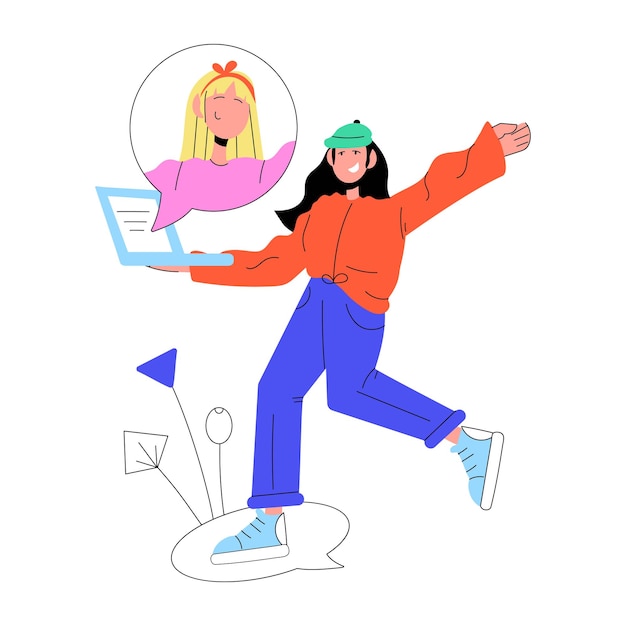 Vector trendy sketchy illustration of online friends