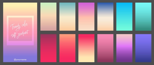Vettore i gradienti di colore tenui alla moda impostano lo sfondo per l'opuscolo del manifesto dell'invito dell'app flyer banner semplice mo