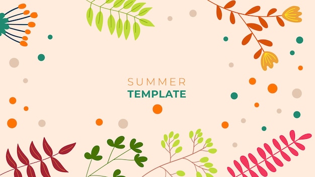 Trendy summer colorful abstract art templates with floral leaves and geometric elements.  