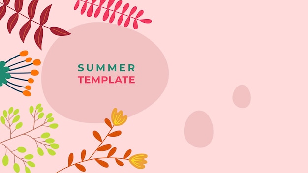 Trendy summer colorful abstract art templates with floral leaves and geometric elements.  