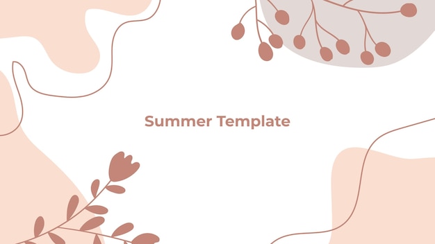 Trendy summer colorful abstract art templates with floral leaves and geometric elements.  