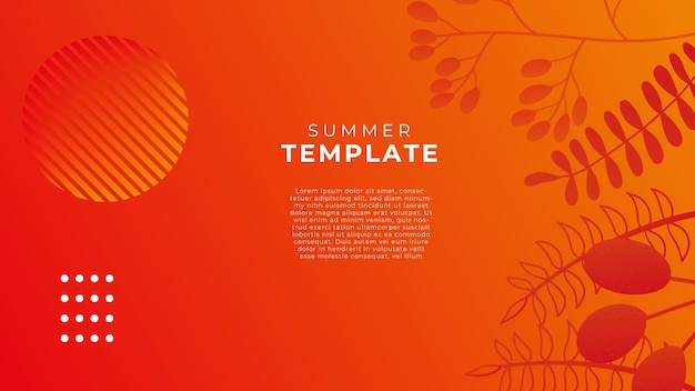 Trendy summer orange abstract art templates with floral leaves and geometric elements.  