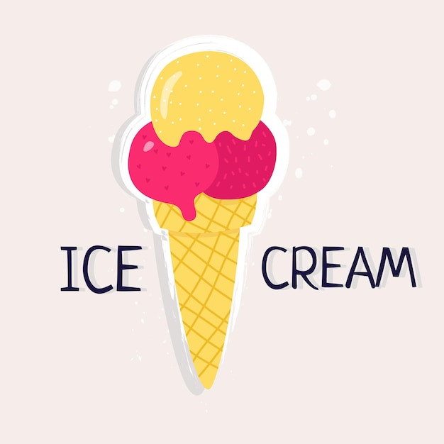 Vettore adesivo estivo alla moda con l'immagine di un delizioso gelato la scritta gelato una cartolina colorata con un'illustrazione moderna per internet e la stampa