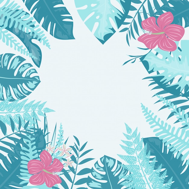 Vector trendy summer tropical leaves and flowers.vector design.